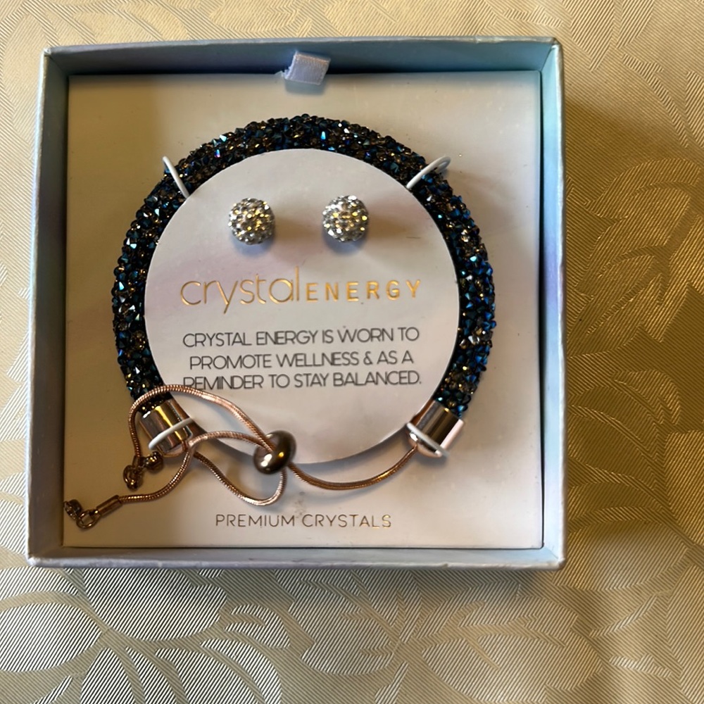Crystal Energy Bracelet (Blue) and Earrings (White)